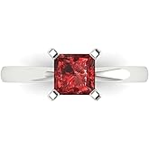 Clara Pucci 14K Solid Yellow Gold 1 ctw Garnet Solitaire Ring for Women | Anniversary, Birthday Gift | 5.5mm Princess Cut