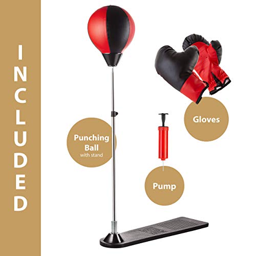 Punching Ball with Stand and Gloves - Height Adjustable - Great Exercise & Fun Activity for Kids by TechTools (Certified Refurbished)