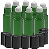 8 Pack - Essential Oil Roller Bottles [PLASTIC ROLLER] 10ml Refillable Glass Color Roll On for Fragrance Essential Oil - Plastic Roller Ball - 10 ml 1/3 oz [Green Color]