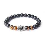 AmorWing M Onyx Tiger Eye Hamsa Hand Buddha Mens Bracelet for Yoga Meditation
