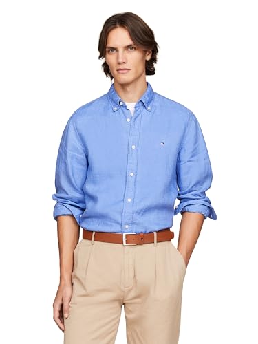 Tommy Hilfiger Men’s Pigment Dyed Linen Regular Long Sleeve Shirts