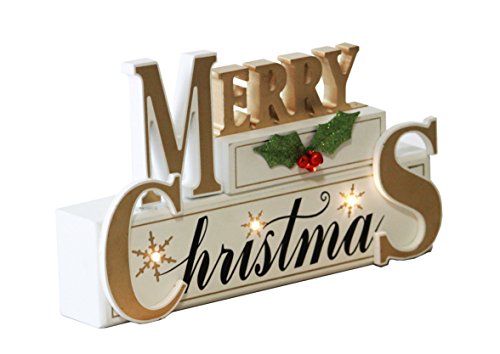 Windy Hill Collection 11" x 7" x 2" Merry Christmas LED Light White Wood Block Set 777020