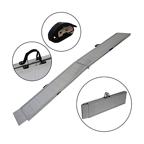TRUTZHOLM Alu Auffahrrampe klappbar 307 cm extra lang 450 kg Traglast geriffelt Motorradrampe bewegliche Auflage anpassungsfÃ¤hig Flacher Auffahrwinkel Tragegriff grau