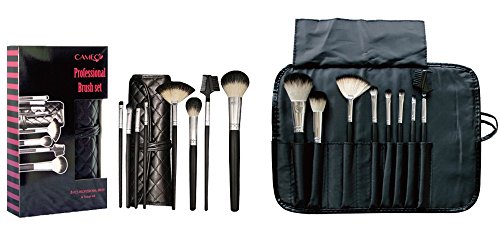 8pc Professional Makeup Brush Set - Cameo Cosmetics Makeup Brushes and Tools Set Made with Goat and Nylon Hair, Including a Black Travel Roll, Perfect As a Brushes and Applicators Gift Set