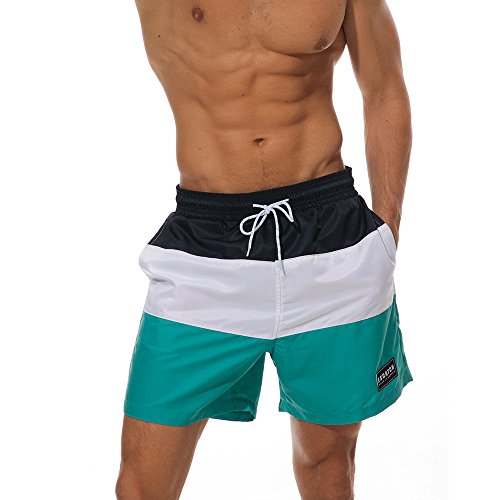 Men Summer Beach Shorts, JOYFEEL Bermudas Stripe Quick Dry Sports Shorts Elastic Drawstring Workout Gym Shorts Pants Green