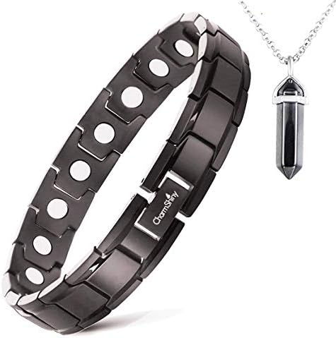 Deluxy Titanium Magnetic Bracelet Therapy High Power Magnets for Men Women Balance Arthritis Relief Pain Carpal Tunnel+ Hematite Pendant Necklace