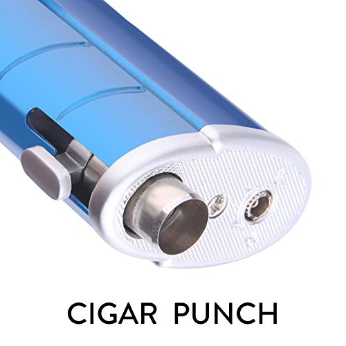 JETPRO Torch Cigar Lighter Triple Jet Flames Butane Tobacco Pipe Lighter Heavy Metal Shell with Cigar Punch Cutter (Blue)
