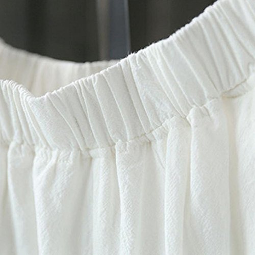 Pervobs Women Pants, Clearance! Women Loose Palazzo Cotton Linen High Waist Elastic Waist Wide Leg Pants Trousers (XL, White)