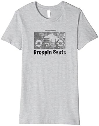Womens Droppin Beats Vintage Weathered Boom Box Music Lover Tshirt Large Heather Grey