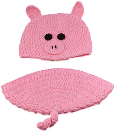 Baby Photo Prop Outfit Clothes Knit Crochet Photopraphy Dress Handmade (Pink pig)