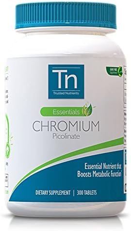 Trusted Nutrients Non-GMO Chromium. 9 Month Supply - 300 Count. 200 mcg Chromium (as Chromium Picolinate) per Tablet