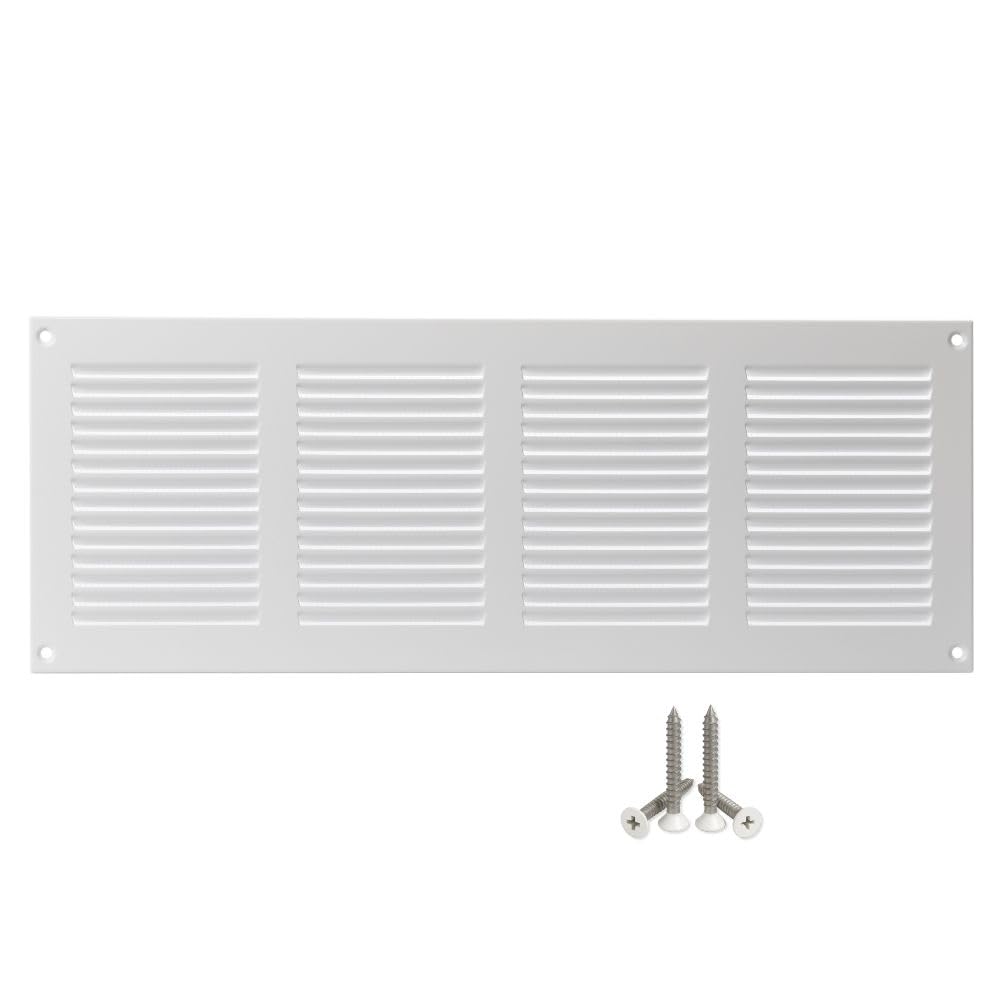 LIRAST 400x150mm / 16x6 inch White Metal Ventilation Grille - Air Vent Cover with Insect Mesh