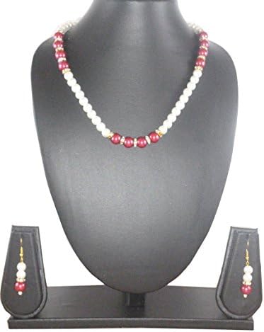 The Indian Arts White-Pink Color Pearl Necklace with Earings Double Layer Fashion Jewelry for Womens