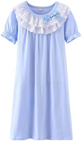 Wsorhui Girls' Princess Nightgowns Lace Cute Sleep Shirts 100% Cotton Sleepwear for 3-12 Years