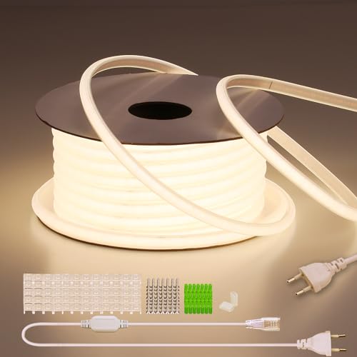 BENLUN 220 V COB LED Strip Outdoor Waterproof 30 m, 4000 K Natural White Flexible Cuttable LED Strip 300 W CRI 90+ Without Transformer, for Bedroom, Gaming, Office, Outdoor Pergola