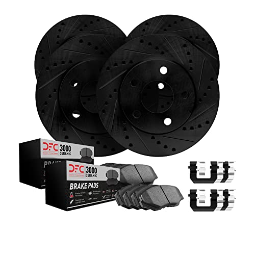 Dynamic Friction Company Front Rear Brake Rotors-Drilled and Slotted-Black with…