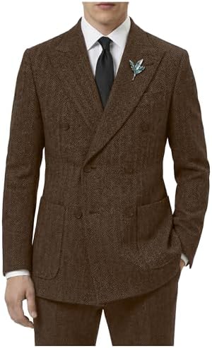 Mens 3 Piece Tailored Suit Blue Gold Check Peaky 1920 Gatsby Smart