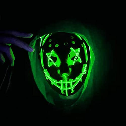 Light up Purge Mask LED Jason Mask Scary Halloween Mask Costume for Kids Adults Men Women Halloween Festival Party