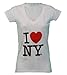 I Love NY New York Womens V-Neck T-Shirt Spandex Heart White