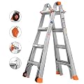 TACKLIFE Ladder, 17-Foot Aluminium Extension Ladder, Multi-Use Telescoping Ladder, 300-Pound Duty Rating, Quick Lock System, Anti-Skid, Two Large Wheels (39.4 Inch), LD01A