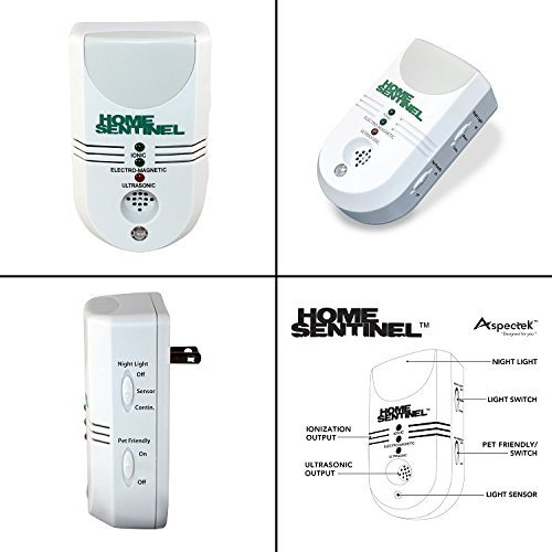 Aspectek Home Sentinel 5 in 1- Rodents Pest Control Insect and Rodent Repeller - Ultrasonic, Electromagnetic Repeller with Ionizer and Automatic Night Light