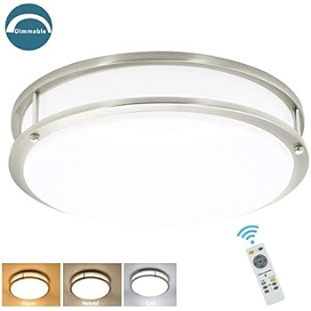 DLLT 30W Dimmable LED Flush Mount Ceiling Light Fixture with Remote-14 Inch Round Ceiling Lighting for Living Room/Kitchen/Bedroom/Dining Room, 3 Light Color Changeable