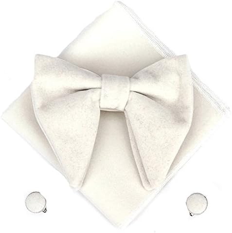 Men Velvet Oversized Bow Tie Pocket Square Cufflinks Set Bowtie Hanky Cuff Links