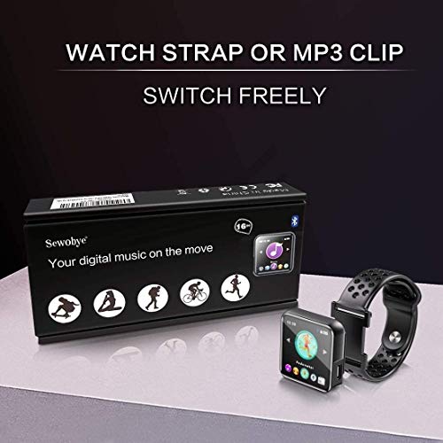 SEWOBYE Portable MP3 Player with Bluetooth, Bluetooth MP3 Player Watch, Bluetooth Music Player