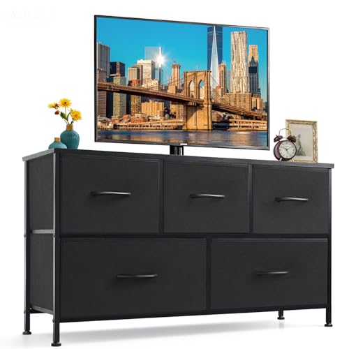 5-Drawer Dresser for Bedroom, Anti-Tip Wide Storage Organizer Fabric Chest of D…