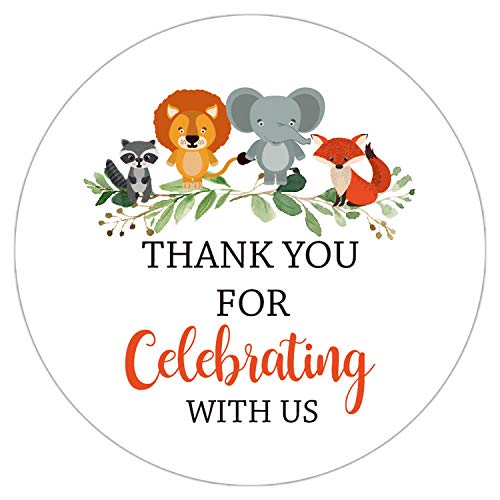 50 pack 2 Inch Thank You For Celebrating With Us Stickers, Baby Shower Thank You Sticker Labels, Woodland Animals Thank…
