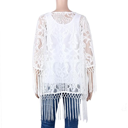 Binmer(TM)Women Lace Long Tassel Bikini Swimwear Cover Up Beach Coat Bathing Suit (S)
