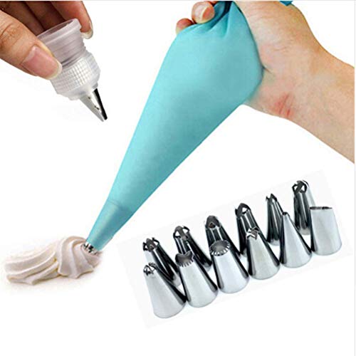 LQT Ltd 14 Pcs/Set Silicone Icing Piping Cream Pastry Bag +12PCS Stainless Steel Nozzle Pastry Tips Converter DIY Cake Decorating Tools - Color Random - Thumbnail 5