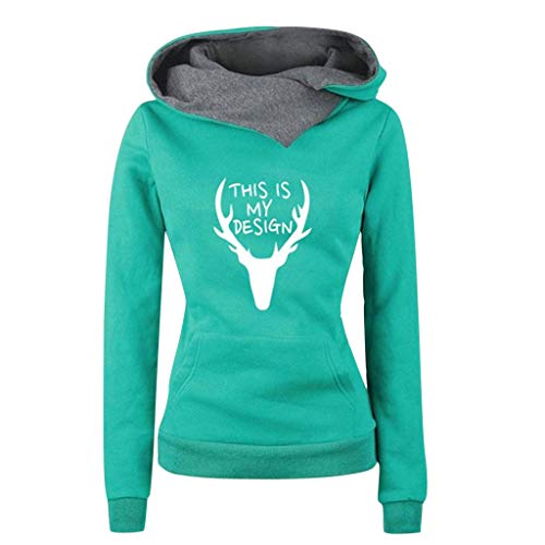YANG-YI Women Long Sleeve Hoodie Sweatshirt Sweater Hooded Cotton Coat Pullover Blouse (XXL, GreenB)