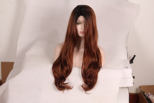 Korea Tech Lace Front Wigs 250% High Density Synthetic Wig Body Wave Black and Brown Wigs Free Part Heat Resistant Fiber Hair Wigs For Black and White Women(24" Black and Brown)