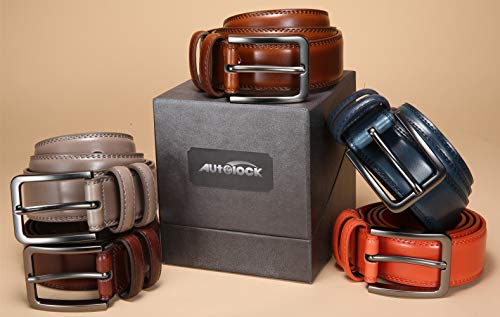 Mens Belt - Autolock Genuine Leather Dress Belt - Classic Casual Belt for Men in Gift Box - Thumbnail 4