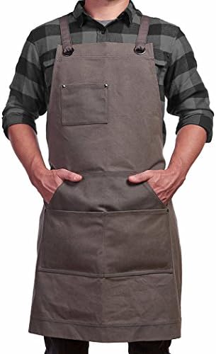 czHezee Professional Cooking Apron Chef Designed for Kitchen BBQ Black Cotton for Women and Men Bib Adjustable/Towel Loop + Quick Release Buckle + Tool Pockets Adjustable M to XXL