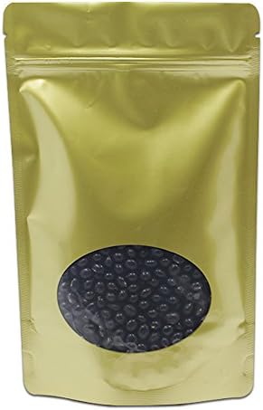 (5.1x8.2 inch) Gold Color Stand Up Zip Lock Mylar Foil Pouch 50 Pieces for Beans Coffee Snack Smell Proof Storage Pure Aluminum Foil Package Bags with Plastic Clear Round Window