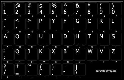 DVORAK SIMPLIFIED NON-TRANSPARENT KEYBOARD STICKERS BLACK BACKGROUND FOR DESKTOP, LAPTOP AND NOTEBOOK