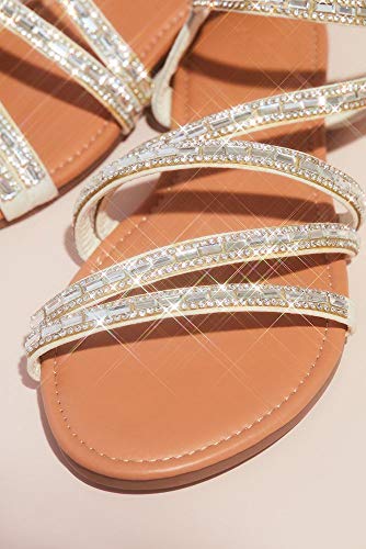 David's Bridal Strappy Crystal-Encrusted Flat Sandals Style Ashton, White, 11