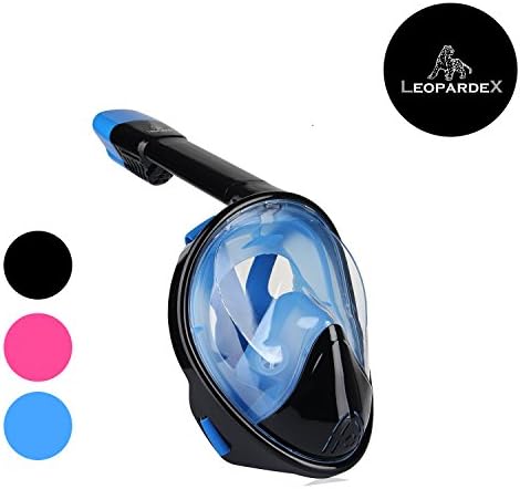 New Anti-Fog Clear Snorkel Mask by LeopardeX – Sea Views 180° Go Pro Compatible Snorkel Mask With Dry Snorkel, Plus Gift With Purchase. Full Snorkel Mask [Tubeless Snorkel Mask] (Black &amp; Blue, S/M)