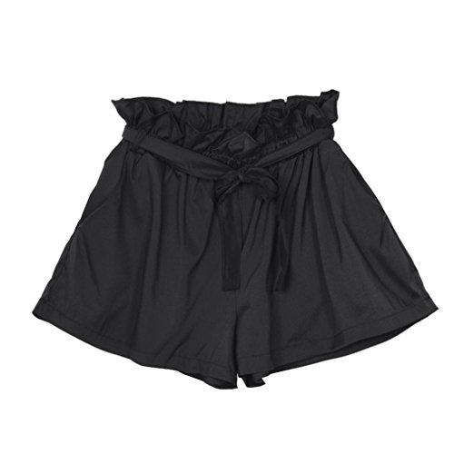Han Shi Women Fashion Shorts Elegant High Waist Classics Casual Pants with Belt (Black, S)