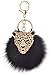 Giftale Leopard with Natural Fox Fur Pom Pom Keychain for Women Ball Bag Charm