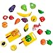 IQ Toys Deluxe Play Food Pretend Playset 35 Hard Plastic Piece Set of Grocery Kitchen Food Assortment, Cutting Board, Knives Toy for Kids, Comes in a Sturdy Plastic Container