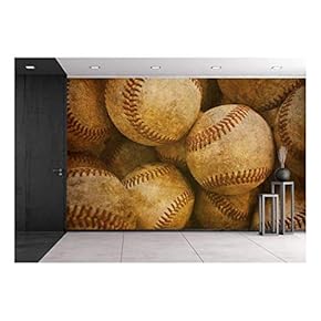 Aged Vintage Baseball Background - Removable Wall Mural | Self-Adhesive Large Wallpaper - 66x96 inches