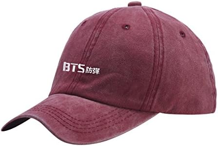 BTS Kpop BTS Bangtan With BTS lomo vermeil Red Washed Dyed Peaked Hat Embroidered Logo Adjustable Fish Cap