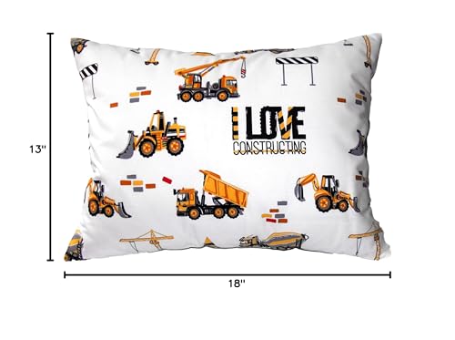 Toddler Pillowcase 13 x 18 Cotton - Toddler Pillow Cases for Travel, Truck Tractor Pillows for Boys - The Little Builder