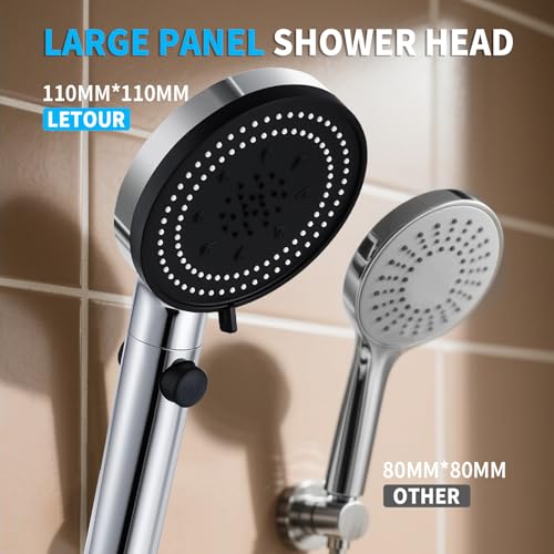 LETOUR Stainless Steel Handheld Shower Head Set, 5.12in, 3 Spray Settings Wall-Mounted ABS Chrome Finish with Silicone Nozzles – Ideal for Hotels & Home Bathrooms