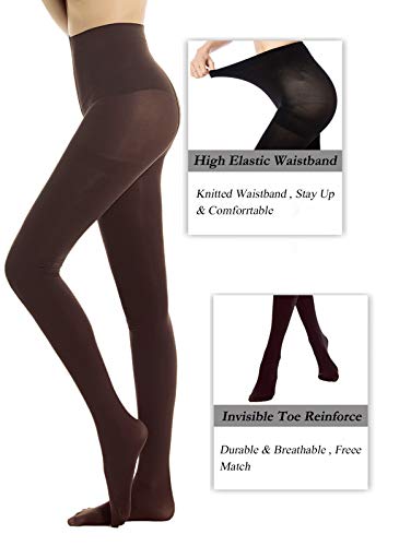 DancMolly Women's Semi Opaque Tights Basic Control-Top Footed Hosiery (Marzipan, Medium) - Thumbnail 3