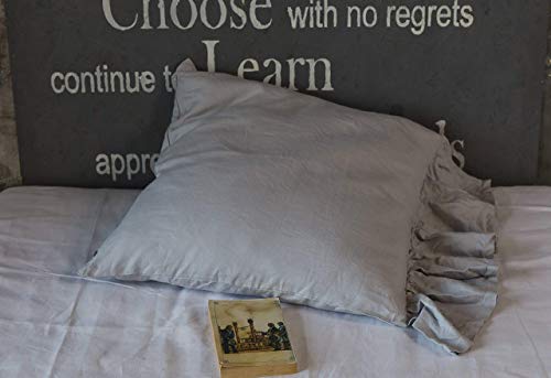 Stone grey linen pillow sham with mermaid long ruffle, Euro - 26"x26" - Thumbnail 2