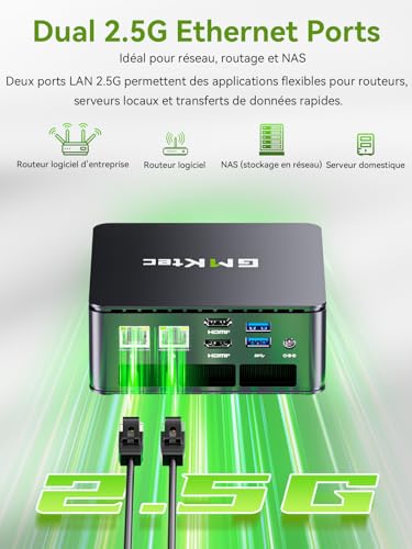 GMKtec G11 Mini PC avec AMD Ryzen Embedded R2514, 3 Ans d'assistant, 4C/8T Jusqu’à 3,7 GHz (Beats 4300U), 16Go DDR4 256Go SSD PCIe 3.0, Dual LAN 2,5G/WiFi6E/Triple écran 4K, pour Bureau/NAS/routeur